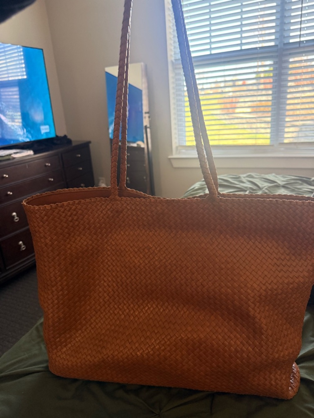 Quince Woven Tote Bag in Cognac